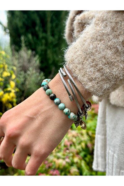 sezaiiletişim 8 mm Chrysocolla Stone Men's Women's Natural Stone Bracelet Aaa Quality