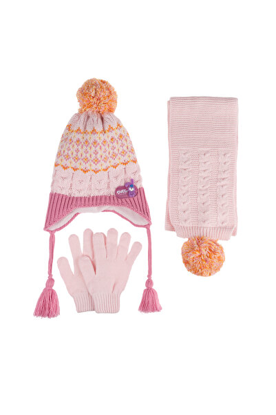 Kitti Kıttı Scarki Beret Gloves Set - 4-8 Years Old Girl (Double Layer Fleece Beres)