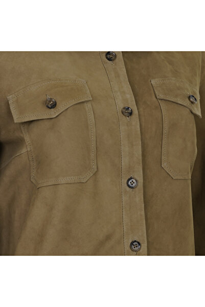 Desa Allecra Green Women's Suede Leather Shirt