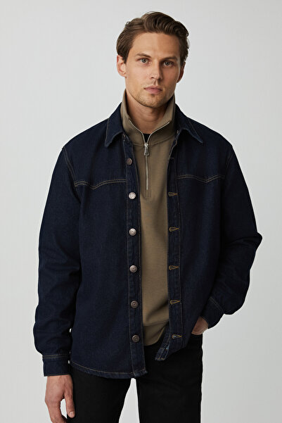 GRIMELANGE Ανδρικό τζιν Rinse Borna Άνετο παλτό με φαρδιά κοπή Μπλε ναυτικό μπουφάν