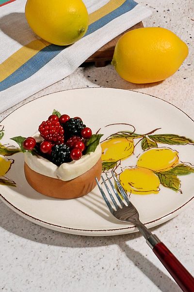 Porselen Diyarı Lemon Pattern Handmade 6-Piece Cake Plate 21 cm