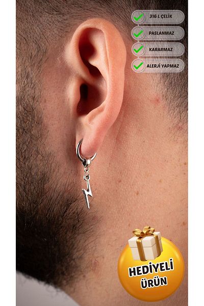 Piercing Market Steel & Silver Men's Steel Jewelry Ring Dangle Lightning Model Earrings No Rusting Darkening