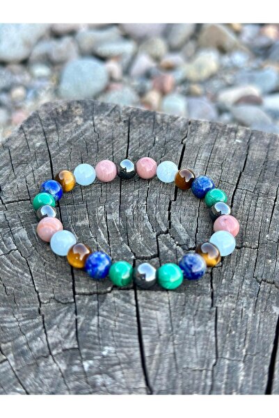 Zodyak Doğal Taş 8mm Taurus Natural Stone Bracelet, Malachite-Aquamarine-Lapi...