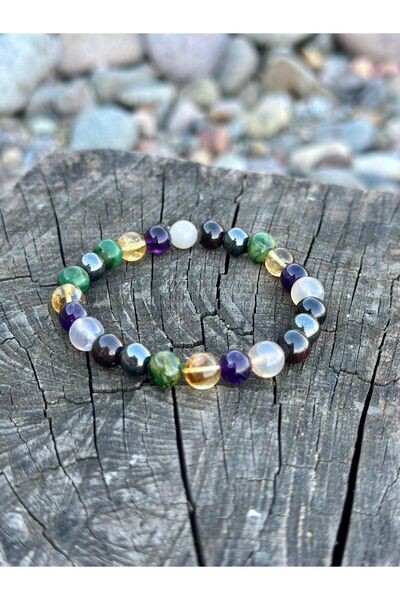 Zodyak Doğal Taş 8mm Aries Zodiac Natural Stone Bracelet, Jade-Granate(Tan)-C...