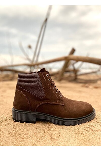 JuBu Erkek Kahverengi Hakiki Nubuk Deri Fermuarlı Günlük Bot Ebs100301