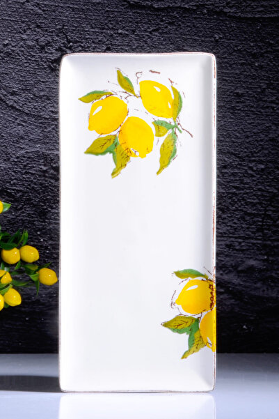 Porselen Diyarı Lemon Pattern Handmade Organic Presentation Plate 36X17 cm