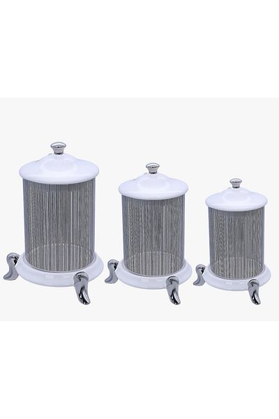 AROW 3-Piece White Jar & Spice Set with Stand