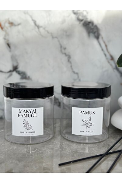 IMKER HOME 2li Şeffaf Makyaj Pamuğu Ve Pamuk Kavanozu Mika Plastik 500ml Bany...