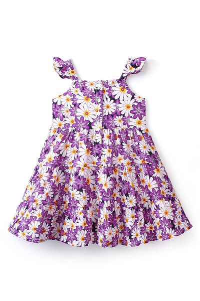 Babyhug Babyhug 100% Cotton Dobby Sleeveless Frock Floral Print - Purple