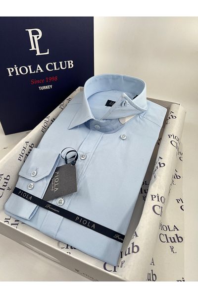 Piola Club Ανδρικό πουκάμισο με λεπτή εφαρμογή με κουμπιά σατέν λύκρα (γαλάζιο)