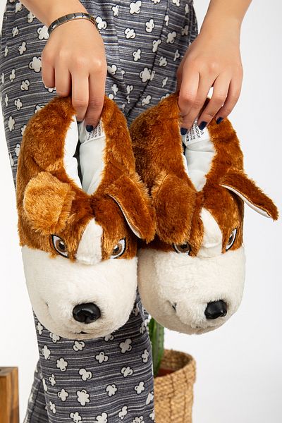 PLN SHOES Unisex Dog Figured Powder Λούτρινες Παντόφλες - Σπίτι