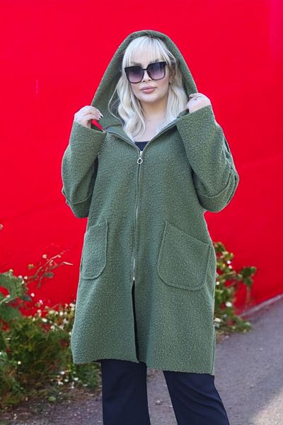 MODASTRO Green Hooded Boucle Seasonal Coat