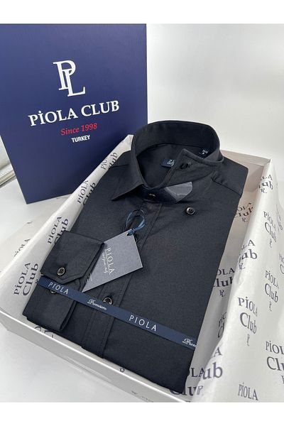 Piola Club Ανδρικό πουκάμισο με λεπτή εφαρμογή με κουμπιά Lycra Satin (Μαύρο)