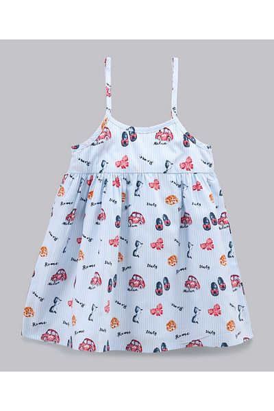 Bonfino Bonfino Sleeveless Frock With Hairband Printed - Blue