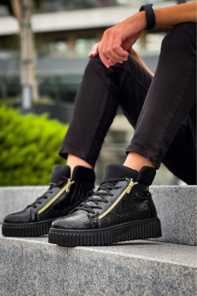 BOA Snr-512 Thick High Black Sole Double Zipper Black Men's Sports Boots