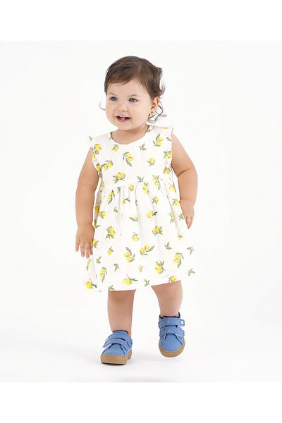 Bonfino Bonfino Cotton Woven Sleeveless Floral Printed Frock - White