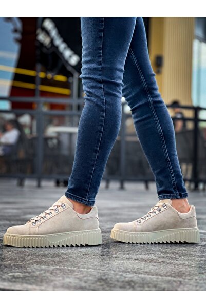 BOA Ba0505 Hook and Loop Lace Cream Color High-Top Casual Shoes