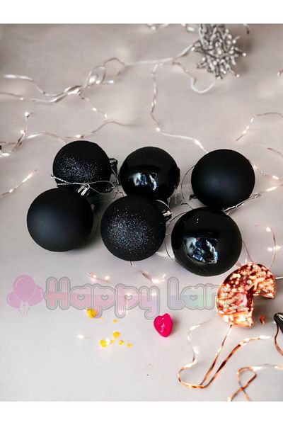 Happyland Christmas Pine Tree Ornament Black 6 Pcs Christmas Ball 6 cm Black Christmas Cici Ball