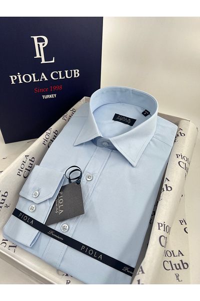 Piola Club Ανδρικό πουκάμισο με λεπτή εφαρμογή με κουμπιά σατέν λύκρα (γαλάζιο)