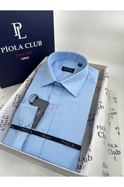 Piola Club Мъжка риза Slim Fit с яка с копчета и ликра (тъмносиня)