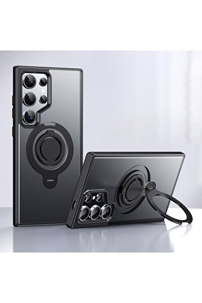 Rivor Samsung Galaxy S24 Ultra Uyumlu Kılıf Kamera Çıkıntılı 360 Dönen Standlı Magsafe Şarjlı Mat Kapak