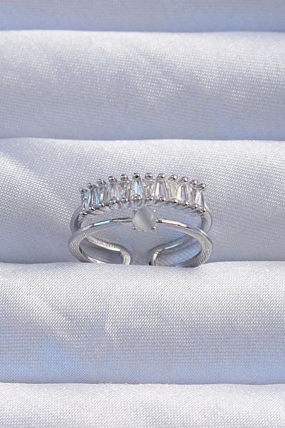 Skygo Brass Silver Ring with Zirconia - Adjustable 2-piece Appearance, Waterway Model - Tj-byk3254