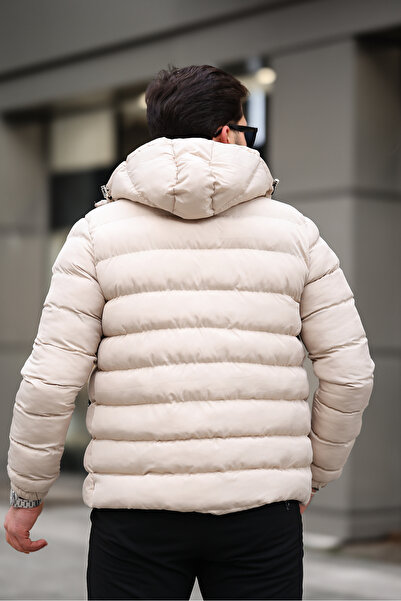 Rogyi Tekstil Ανδρικό χειμωνιάτικο φουσκωτό παλτό με αποσπώμενη κουκούλα, κρύο και αντιανεμικό