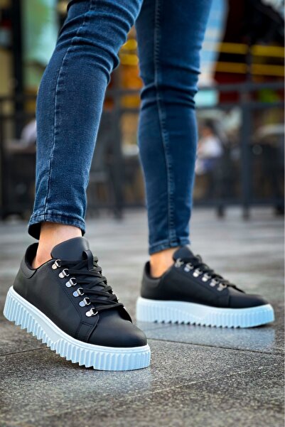 BOA Ba0505 Hook Lace-Up Black Color White Sole Casual Shoes