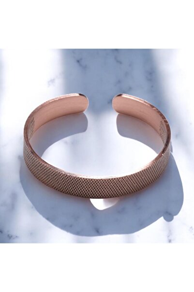 Sırlı Sepet Dışı File Desenli İçi Dua İşlemeli Bakır Bilezik