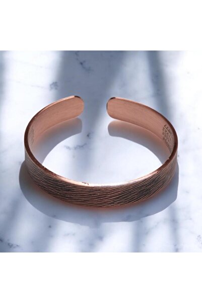 Sırlı Sepet Dışı Çizgi Desenli İçi Dua İşlemeli Bakır Bilezik