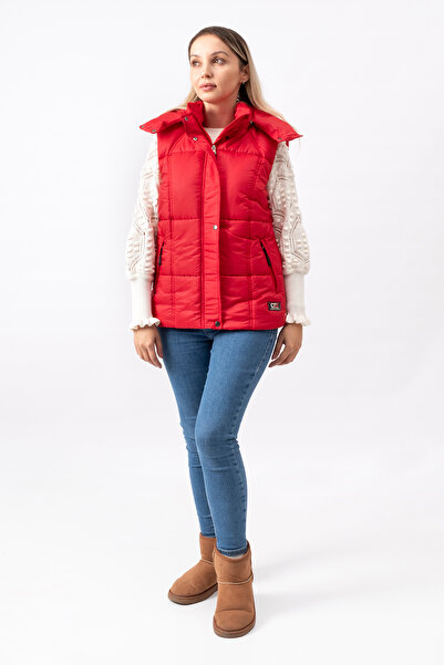 C&S Hooded Rectangular Patterned Oversize Modern Women's Inflatable Vest