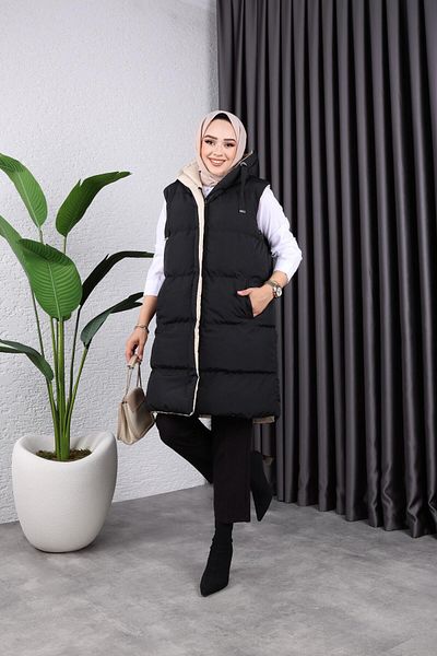 HARMAN BUTİK Women's Double Sided Wearable Puffy Vest