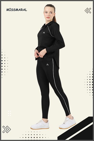 missmaral Set de trening sport negru pentru femei - Tunica din Lycra cu croiala normala si țesut Diver Active 3060