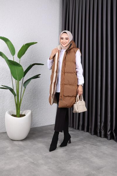 HARMAN BUTİK Women's Double Sided Wearable Puffy Vest