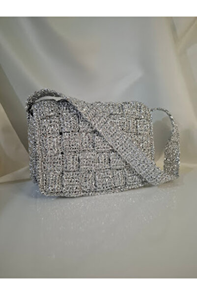 sedef exclusive Sevil Handmade Elişi Metalik Gümüş Omuz & Çapraz Çanta