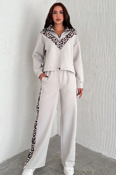 NesShine Women's Leopard Print Scuba Fabric Tracksuit Set