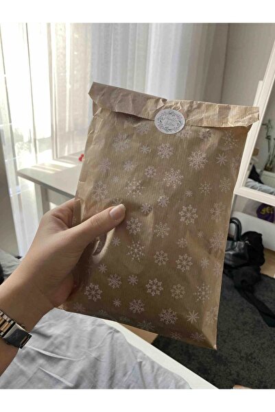 Dekals 10 Adet Orta Boy Kar Desenli Hediye Poşeti Hediye Ambalaj Paketi Kese Kağıdı 18x30