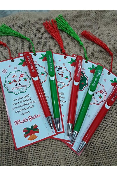 EGEM ŞEKER KONSEPT HEDİYELİK Yeni Yıl Yılbaşı Temalı 2025 Kitap Ayraçlı Tükenmez Kalem 5 Adet