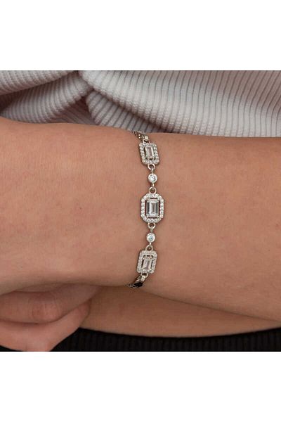 Skygo Silver Triple Baguette Stone Women's Bracelet