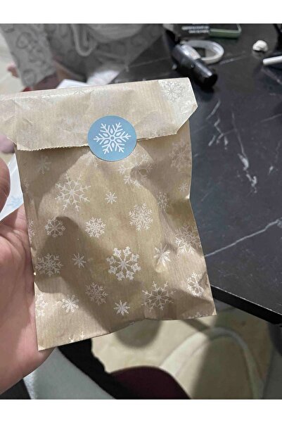 Dekals 50 Adet 11x20 Kar Desenli Minik Boy Hediye Paketi Yılbaşı Noel Temalı Hediye Ambalaj Kese Kağıdı