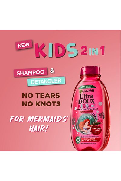Garnier Ultra Doux Kids 2 in 1 Cherry Shampoo & Detangler 400ml - The Little Mermaid