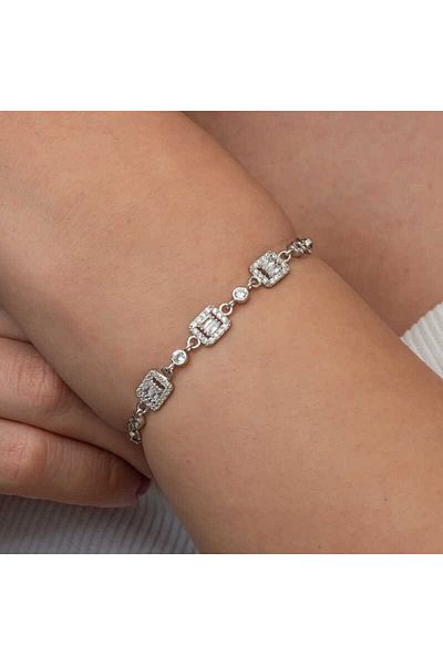 Skygo Silver Triple Baguette Stone Women's Bracelet