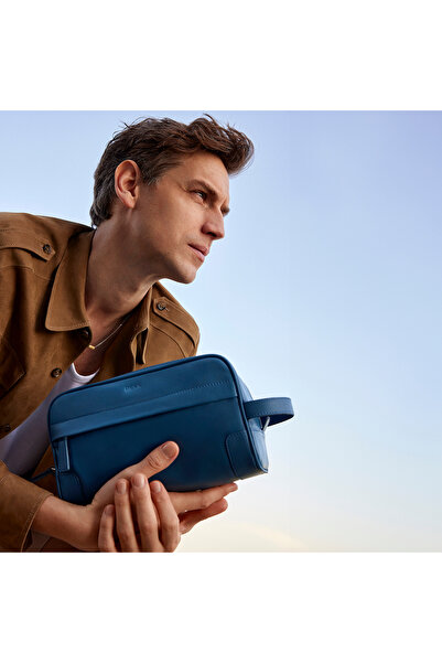 Desa Jonatan Mavi Erkek Deri Kozmetik El Çantası