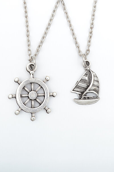 Genel Markalar 2'li Dümen - Yelkenli Gemi Gümüş Kaplama Unisex Düz Zincir Kol...