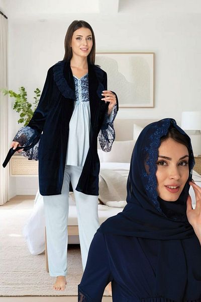 Effort Pijama Venera Effort Maternity Lace Detailed Elegant 4-Piece Luxury Pajamas Set