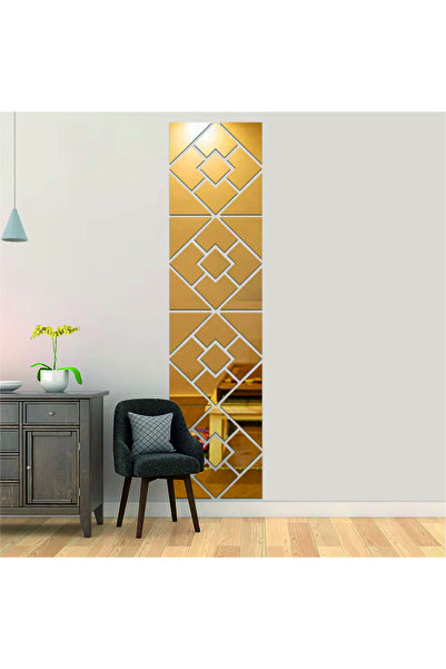 şamaksesuar (4 ADET) ( 36 PARÇA ) MODERN SANAT KARE ALTIN Ayna Pleksi Duvar D...