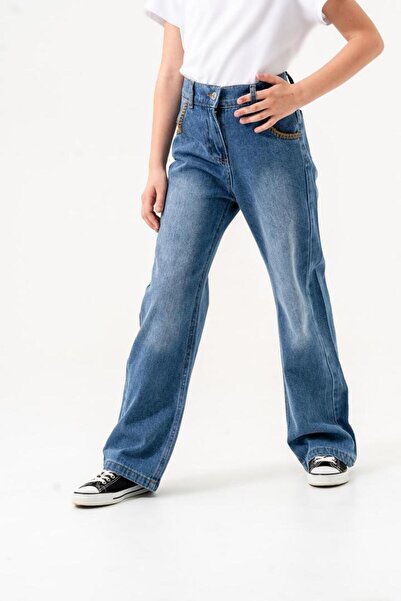 GİYİCEM Kız Çocuk Çoban Dikişli Kot Pantolon 2164