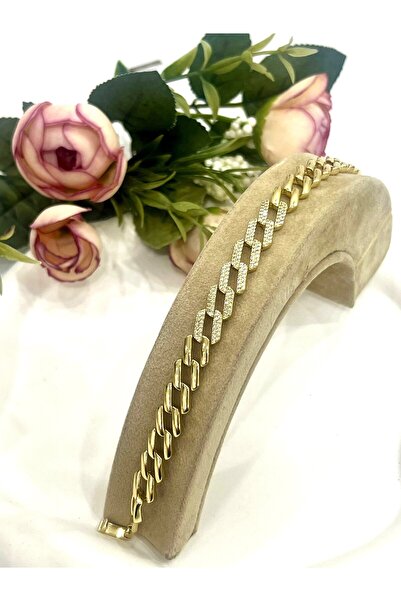 XUPING JEWELRY Vip 14 Ayar Taş Detaylı Gurmet Bileklik (14k Gold/17+2cm)