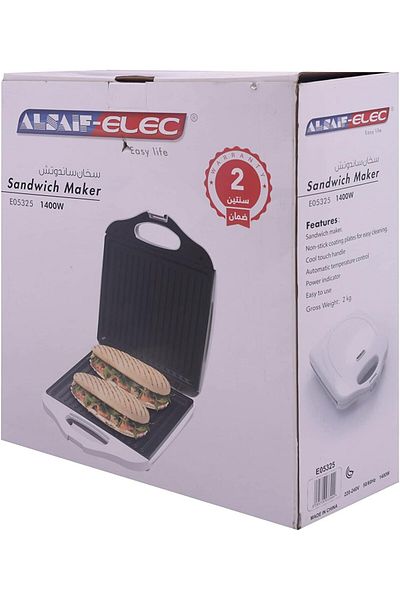 ALSAIF Electric Sandwich Maker with Grill Plate 1400 Watts, White