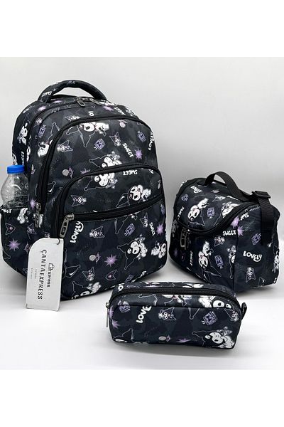 Bevitton First School Bag with Character Pattern for Girl - Feeding, Pen Holder Set, Black